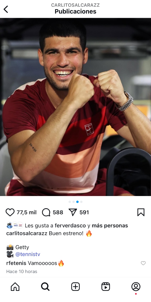 Message Instagram d'Alcaraz.