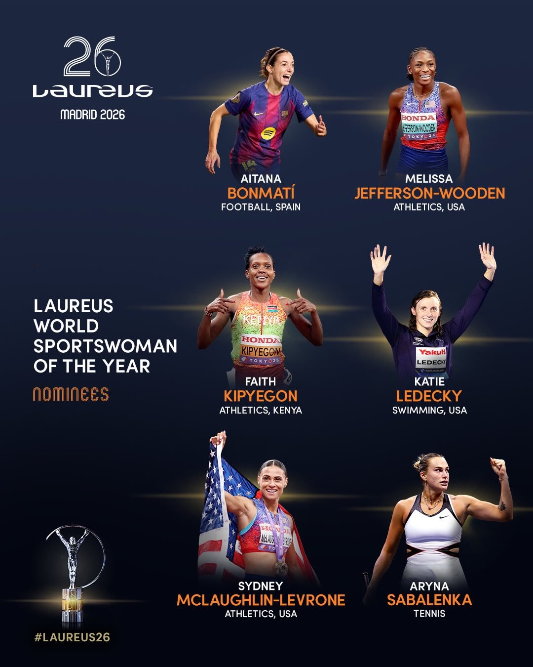 Les nominés pour le Laureus dans la catégorie féminine.