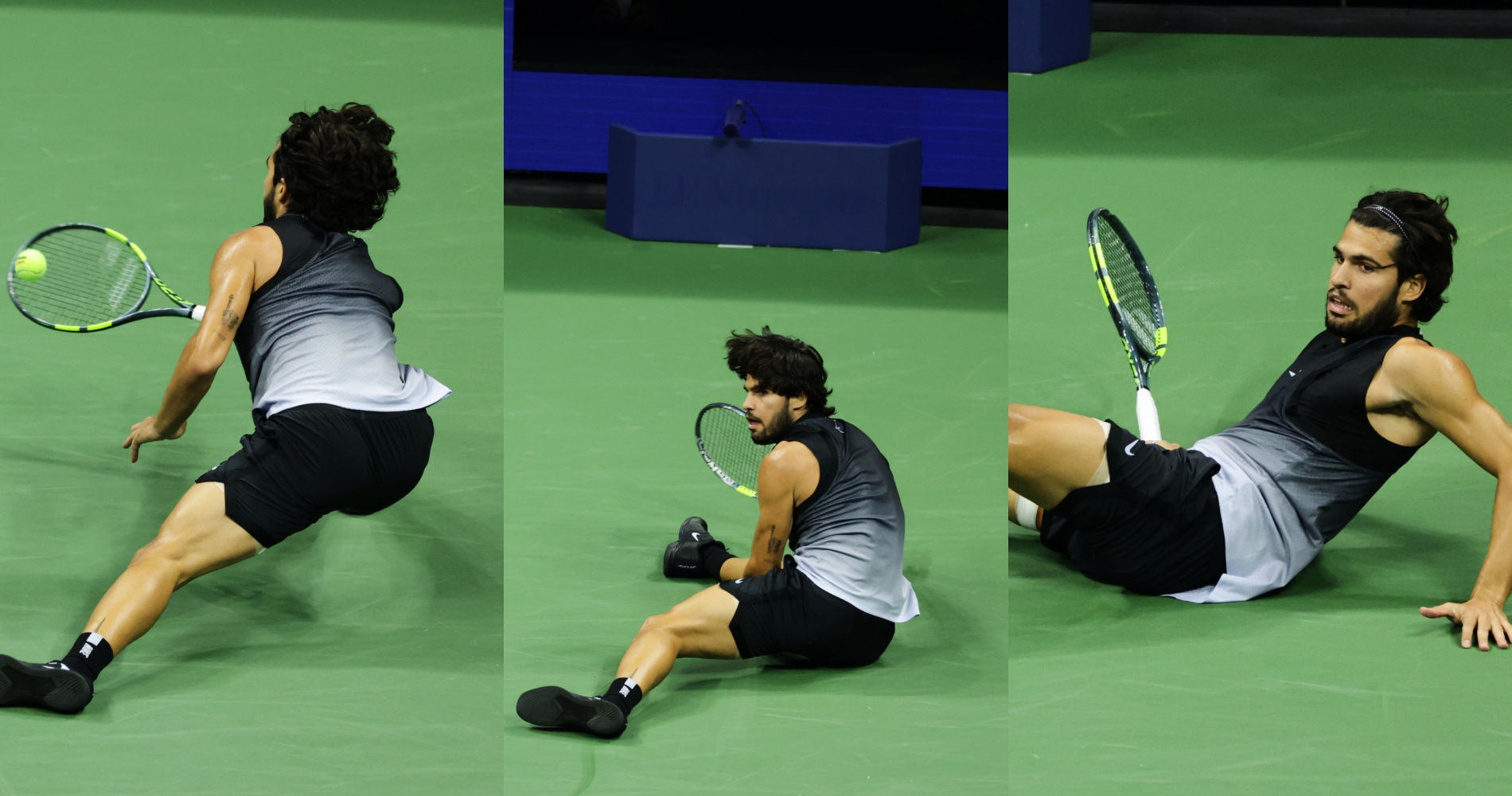 Carlitos parvient à renvoyer une balle impossible.